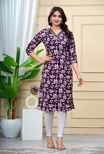 パキスタンインドストレート<span class=keywords><strong>Kurti</strong></span> | スタイリッシュな刺繍デザイン | 毎日の使用のための女性のロングチュニック