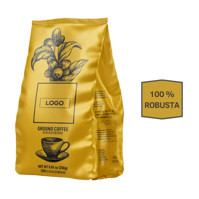 Uw Logo Uw Merk Private Label 250G Zak Gemalen Gebrande Koffie 100% Robusta Voor Napolitaanse Espresso Koffie