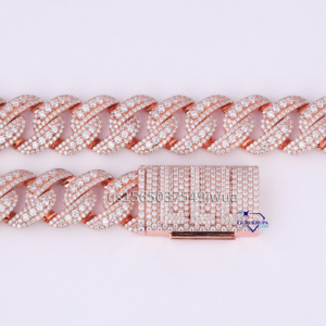Miami Cuban 20mm 3 Rows Vvs Lab Grown Diamond 14k Solid Rose Gold Iced Out <strong>Big</strong> Round Custom Lock Cuban Link <strong>Chain</strong> for Men - Product Image 5