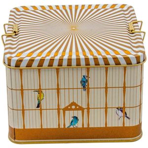 2.5L方形金属储物盒158x158x110mm线扣透明盖复古鸟笼插图彩色鸟类工具箱