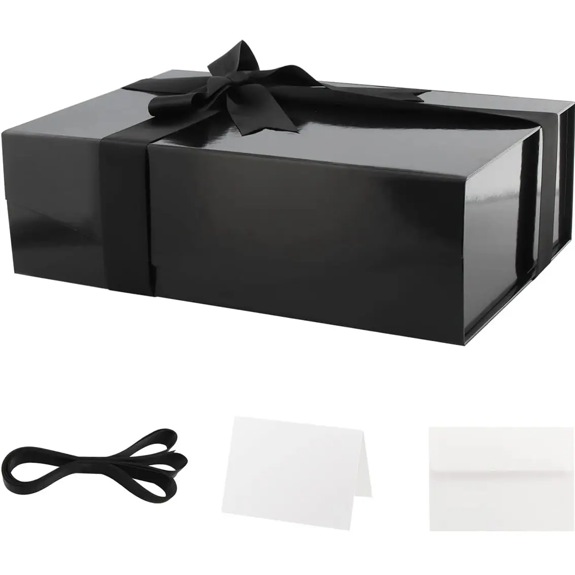 Caja de regalo con cinta y tarjeta de felicitación en blanco, caja de regalo magnética negra para regalo, caja de propuesta de Padrino para todas las ocasiones