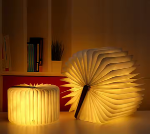 Lampe de table LED sans fil USB avec bureau en bois confortable et chaud Veilleuse moderne pour chambre à coucher Lecture et décoration Abat-jour en papier - Product Image 4