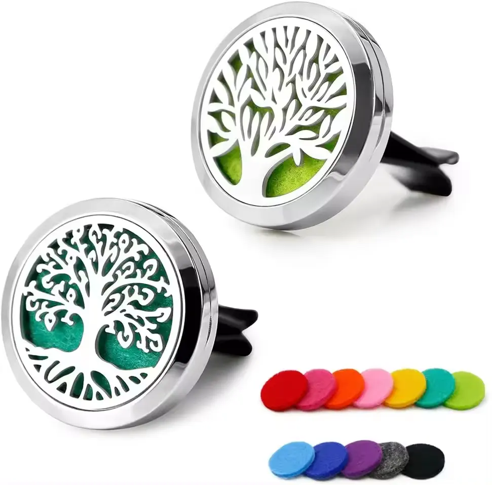 Tree of Life Essential Oil Aromatherapy Perfume Freshener Necklace Pendant 10pcs Pad Gift 30mm Car Diffuser Pendant Vent Clip