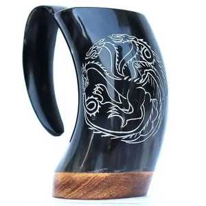 Premium kalite büyük kapasiteli Buffalo boynuz içme kupa Viking tarzı hayvan oyma hediye için cilalı kabuk - Product Image 3