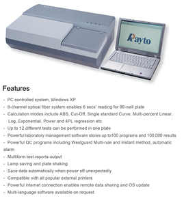 Klinik ve laboratuarlar için Rayto Elisa okuyucu mikroplaka okuyucu RT-6100 PC kontrollü sistem - Product Image 3