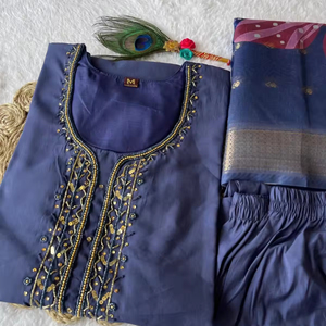 Women's Salwar Kameez with Khatli Work in Silk Fabric with Beautiful Color Fully Stitched Readymade - Product Image 1