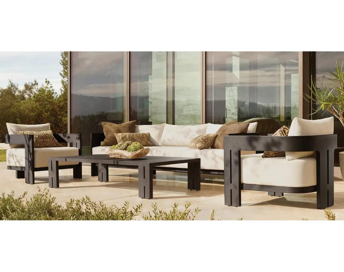 Многоразмерный роскошный набор диванов для патио, отеля, покрытый порошком алюминиевый диван Matira, уличный алюминиевый садовый диван, набор мебели