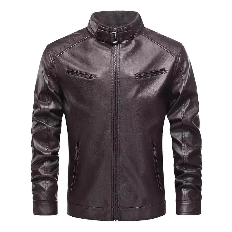 चमड़े की जैकेट नई आगमन प्लस आकार मोटरसाइकिल कोट और कस्टम लोगो जेब के साथ सादे रंगे चमड़े जैकेट