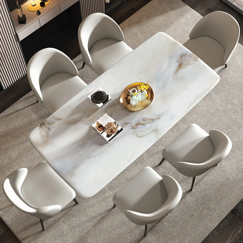 Foshan의 6 8 인용 공장을위한 8 식당 가구 테이블 및 의자 용 고급 대리석 식탁 및 의자 세트