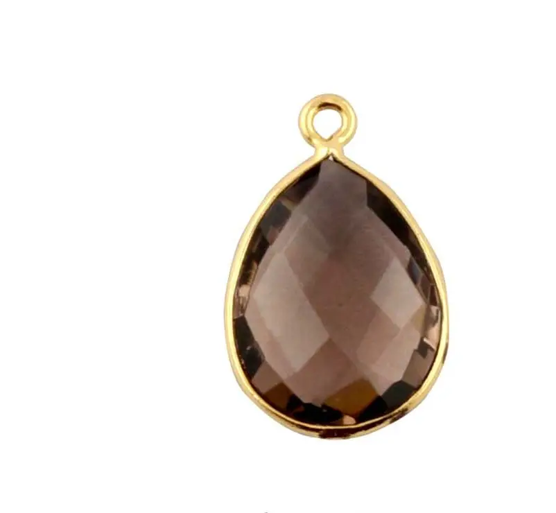 New Looking Smoky Quartz Faceted Bezel Pendant Hot Selling Silver Gold Plated Pear Shape 12x16mm Pendant
