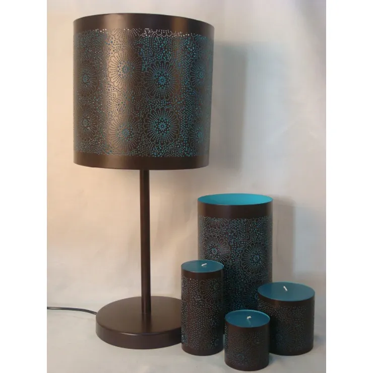 Outside Black Coated with Inside Blue Coated High Quality Metal Table lamp with Rustic Designer Lamp Shade
