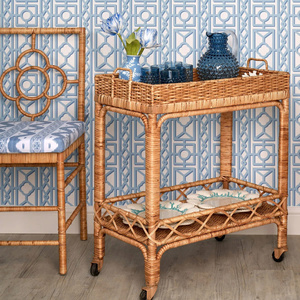 Premium doğal dokuma Rattan hasırdan yapılmış tekerleklerle el işi Rattan servis arabası servis arabası. - Product Image 5