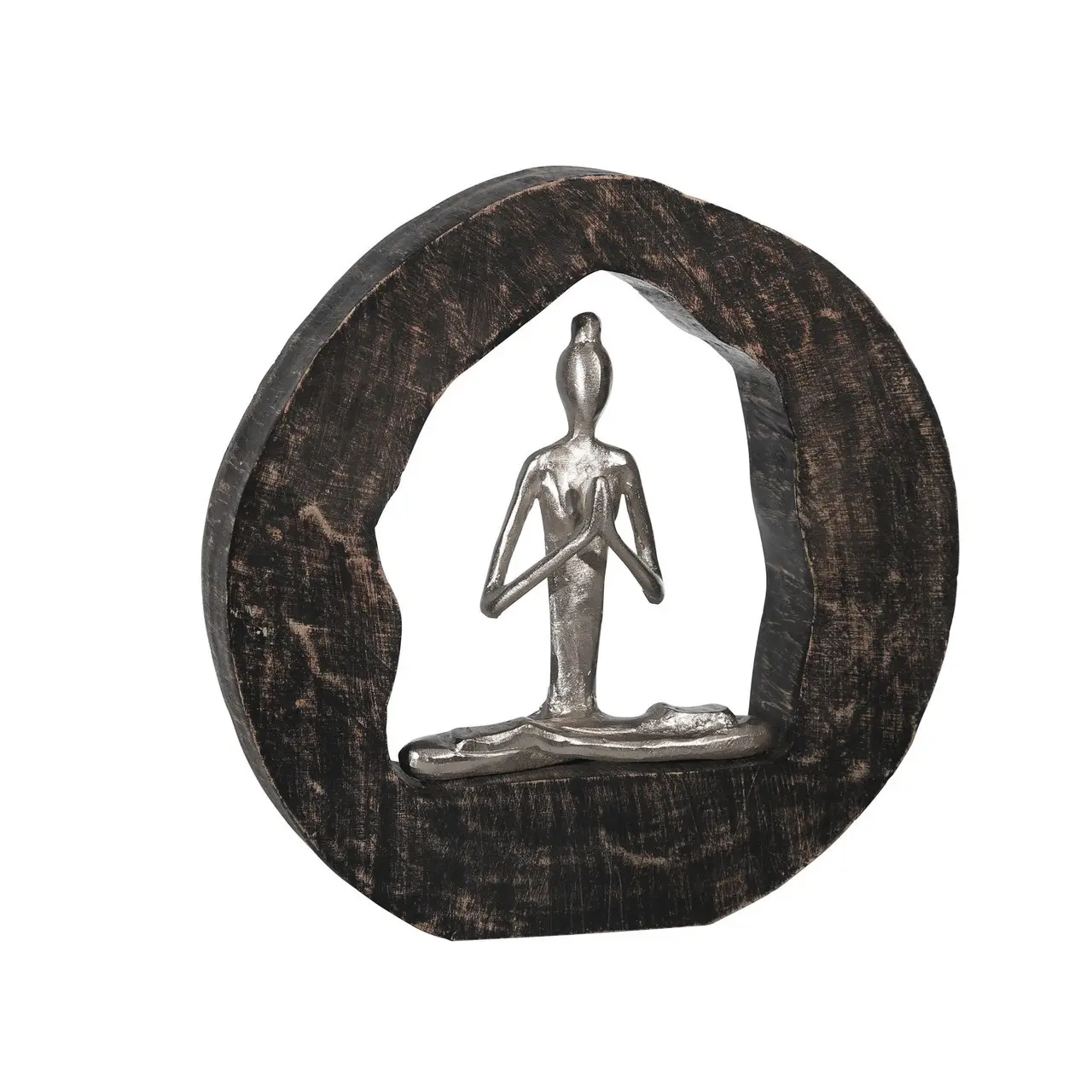 Escultura de aluminio y madera de Buda para el hogar, oficina, Hotel, mesa, decoración, uso, escultura de adorno de madera en precio al por mayor