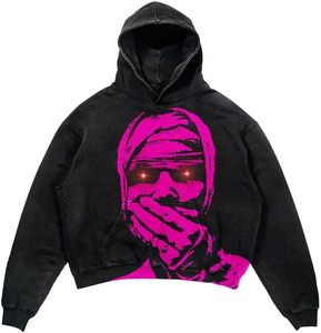 ハロウィンY2Kパーカーゴシックカジュアルアルファベットブラストプリント柄スカルファッションパーカー男性服
