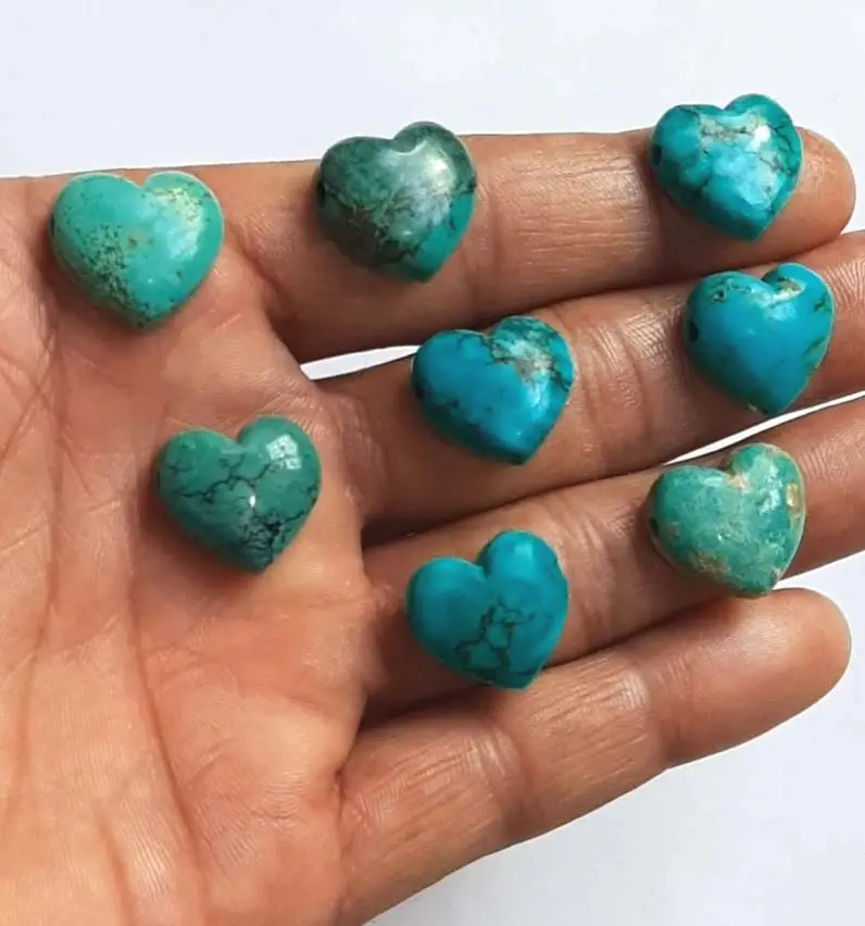 Gemas talladas de turquesa tibetana en forma de estrella de 15mm, piedras en forma de luna turquesa de alta calidad, fabricación artesanal de piedras preciosas talladas en corazón