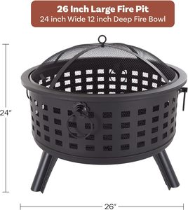 TMH <strong>Round</strong> Steel Mesh-Covered Fire Pit With Decorative Cutouts, Portable Handles for <strong>Patio</strong>, Backyard, and Outdoor Use - Product Image 5
