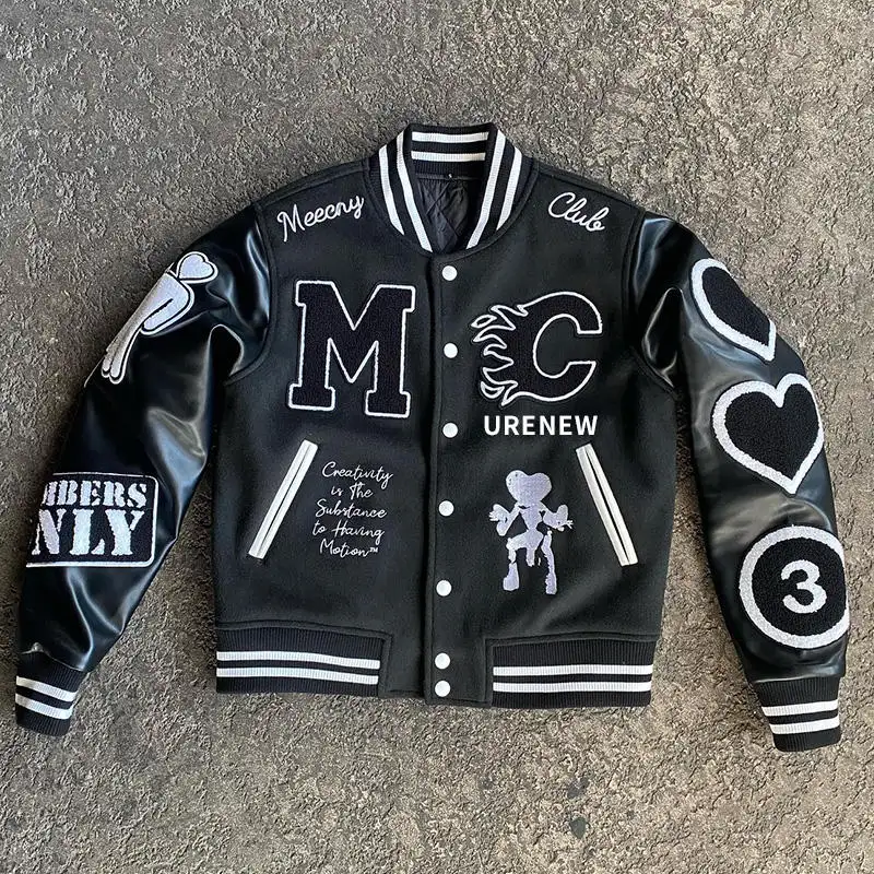 Produttore Oem giacca college di alta qualità da uomo in ciniglia ricamo maniche in PU giacca college Letterman da Baseball personalizzata