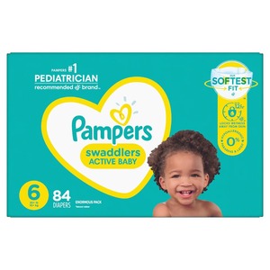 Pampers Swaddlersおむつ-サイズ<span class=keywords><strong>6</strong></span>、1か月分 (108カウント) 、超ソフト使い捨てベビーおむつ