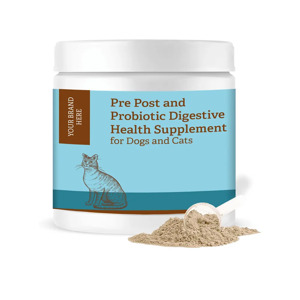 Supplément de santé digestive probiotique pré-post et de marque privée pour chiens et chats fabriqué aux États-Unis avec des produits personnalisés