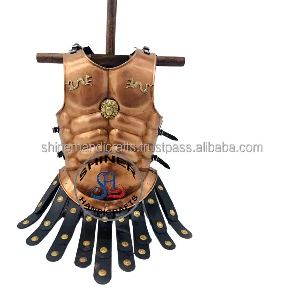 Armadura medieval de músculos espartan, armadura do filme 300, 18 calibre de aço, guerreiros romanos, traje de cobre, acabamentos de halloween
