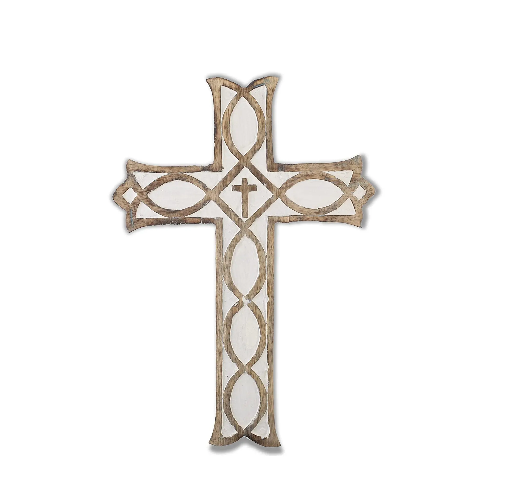 Crucifix religieux catholique en bois, croix murale suspendue, Plaque française, sculptures florales, décoration de la maison, Accent église chapelle