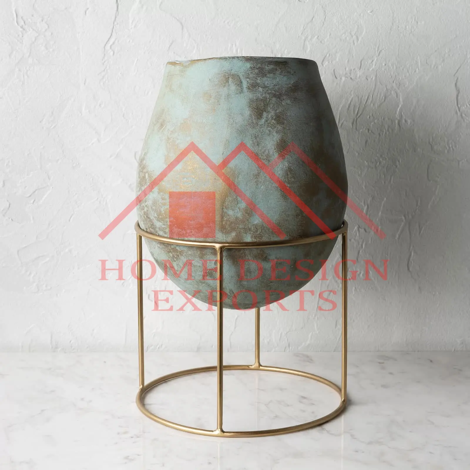 Tafel Centerpieces Patina Afwerkingen Ronde Vorm Bloempotten Vaas Met Metalen Staat Voor Huis & Hotels Decor En Tuin Decor