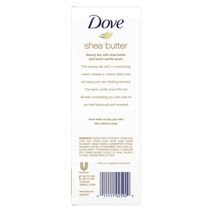 Dove увлажняющее мягкое Косметическое Мыло для всех типов кожи, масло ши и ваниль, 3,75 унций (12 батончиков)