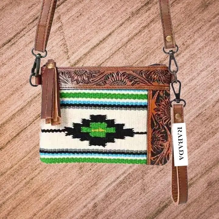 Nouveau sac à bandoulière en cuir usiné fait à la main de petite taille conception de couverture aztèque avec sangles amovibles filles utilisation quotidienne
