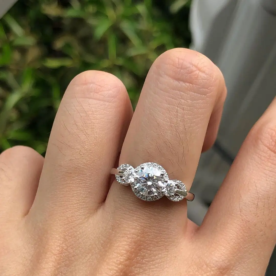 Beyaz altın nişan yüzüğü Moissanite yuvarlak kesim taşları yıldönümü yüzüğü markiz kesim elmas yüzük