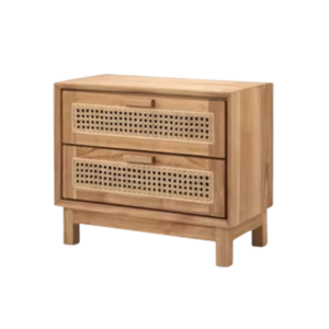 Venda quente Bed <span class=keywords><strong>Side</strong></span> Cabinet Madeira maciça Brown Com 2-<span class=keywords><strong>Drawer</strong></span> <span class=keywords><strong>End</strong></span> Table Com Rattan Mid-Century Design Para VENDA