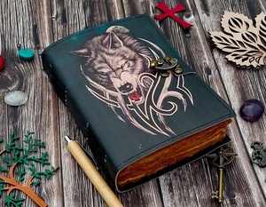 Wolf Embossed Handmade Leather Bound Journal <strong>Writing</strong> Notebook Diary Notepads Blank Antique Paper <strong>Poetry</strong> <strong>Book</strong> - Product Image 1