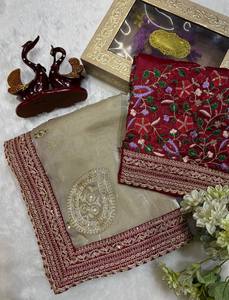 Traditional Indian Silk Saree Elegant sequences and coding Embroidery work Bridal Latest Sare Ethnic Look Party Wear - Product Image 3