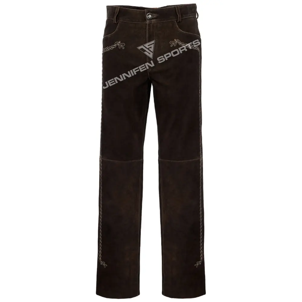 Pantalon en cuir suédé bavarois Lederhosen pour hommes de haute qualité avec boutons brodés à rayures poches latérales avant et arrière