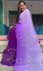 Özel yeni lansmanı yumuşak hafif Georgette İpek Saree iki Ton kırma ve el işi kadınlar için bluz satılık