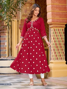 14 kg Heavy Rayon Alia Cut Style <strong>Kurti</strong> with Embroidery Work Collection for Women