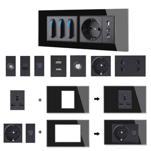 UK/Frankreich/US-Buchse TV-Netzwerk aus gehärtetem Glas SA 1-4 Gang 2-Wege-Druck-Reset-Tastenschalter Typ C USB 16A Nennstrom - Product Image 3