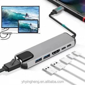 All-in-one 6-in-1 Type-C ฮับกับ RJ45อีเธอร์เน็ต2พอร์ต USB คู่ชาร์จ PD เอาท์พุท HDTV ในสต็อก - Product Image 1