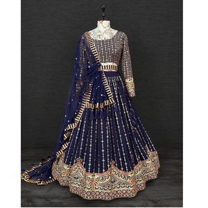 אופנתית georgette הודי בנות lehenga <span class=keywords><strong>choli</strong></span> אוסף חדש טרנדי רקמה כבדה רצף עבודה חתונה