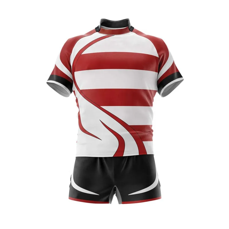 Uniforme da Rugby professionale abbigliamento sportivo ad asciugatura rapida con logo personalizzato e maglia da Rugby di dimensioni e pantaloncini Set uniforme da Rugby sublimata