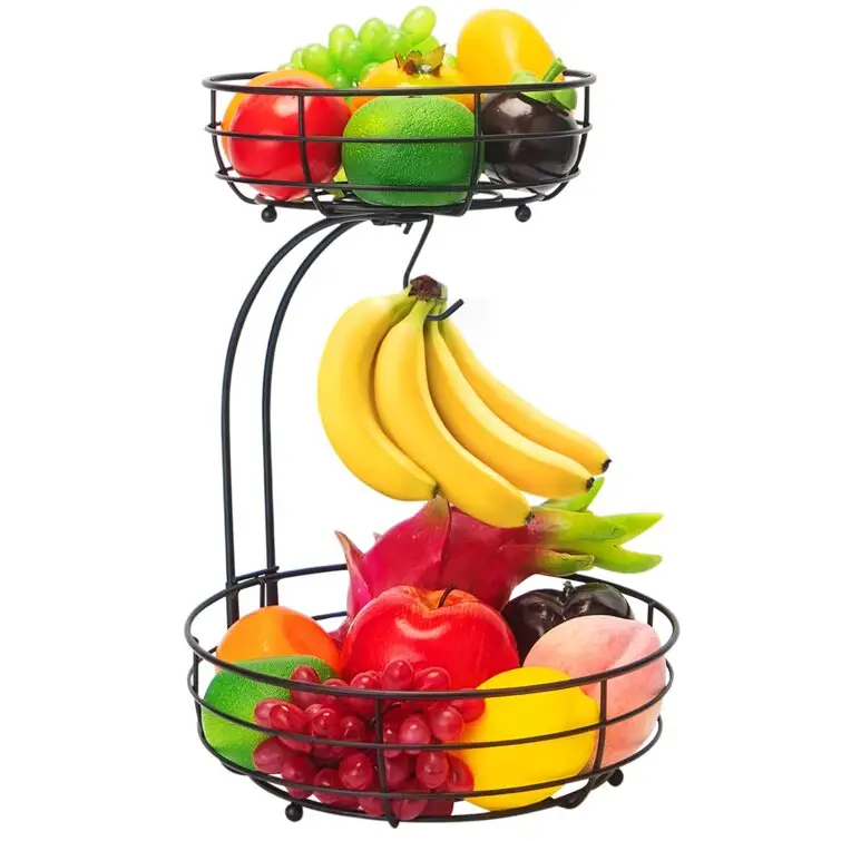 Doppio cesto di frutta ciotola ha un gancio al centro un perfetto pezzo multifunzionale aggiungere un'atmosfera retrò alla vostra casa o cucina