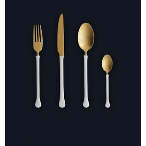 批发全简约不锈钢餐具套装酒店长柄金餐具配黑金勺子叉刀 - Product Image 2