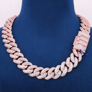 Miami Cuban 20mm 3 Rows Vvs Lab Grown Diamond 14k Solid Rose Gold Iced Out <strong>Big</strong> Round Custom Lock Cuban Link <strong>Chain</strong> for Men - Product Image 1