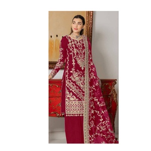インドのサプライヤーからのフェスティバルの機会のための新着オーガンザ刺Embroideryデザイナー既製パキスタンスーツ - Product Image 1