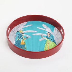 白色大理石底座服务托盘，带金属框架，厂家直销价格，尺寸为16x12x1英寸 - Product Image 4