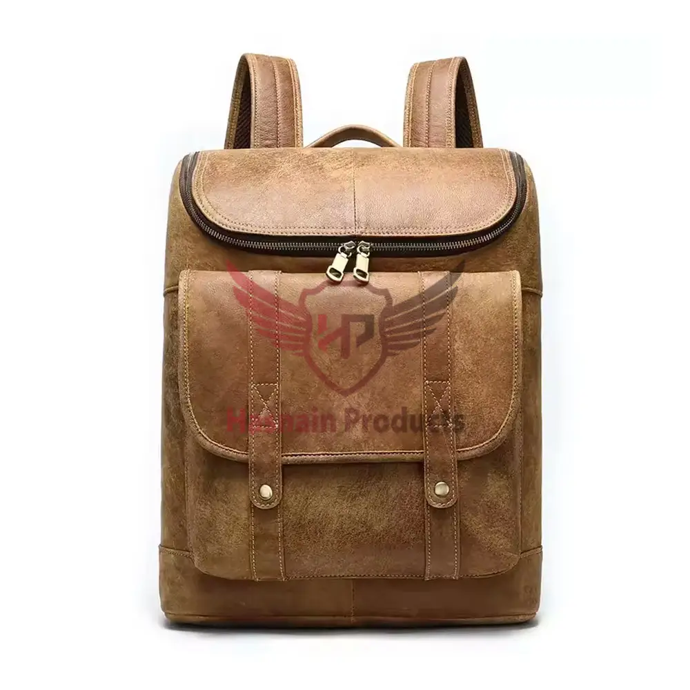 Mochila de cuero puro Unisex Premium, bolsa para ordenador portátil Vintage para hombres y mujeres, elegante mochila universitaria con nuevo diseño, marrón