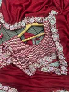 Kırmızı renk <span class=keywords><strong>SARI</strong></span> STICH bluz ile BOLLWOOD SEQUNCE SAREE