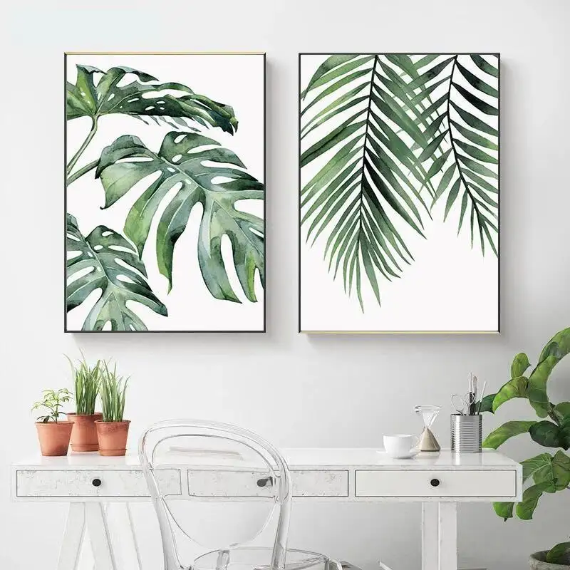 Peintures sur toile plantes vertes feuille imprimés floraux aquarelle Art nordique peinture murale salon décoratif