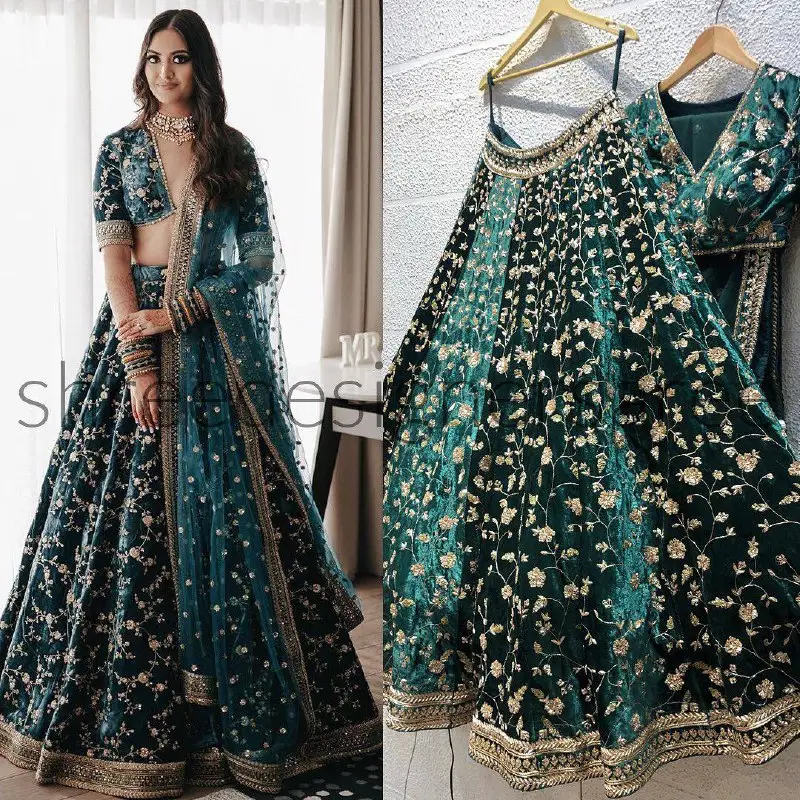 Your special occasions New Colour Embroidered Attractive Party Wear Green Velvet Colour Dulhan Lehenga Choli, Wedding Lehenga