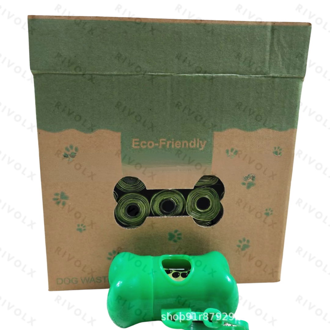35 rolls of dark green printed garbage bags + 1 bone dispenser