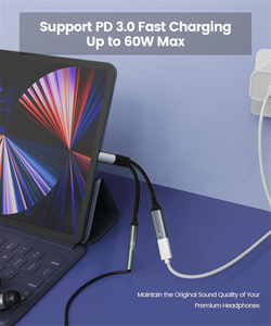 工厂原始设备制造商USB C至3.5毫米耳机充电器适配器2合1 USB C至Aux音频插孔，带PD 60w快速充电加密狗电缆线 - Product Image 5